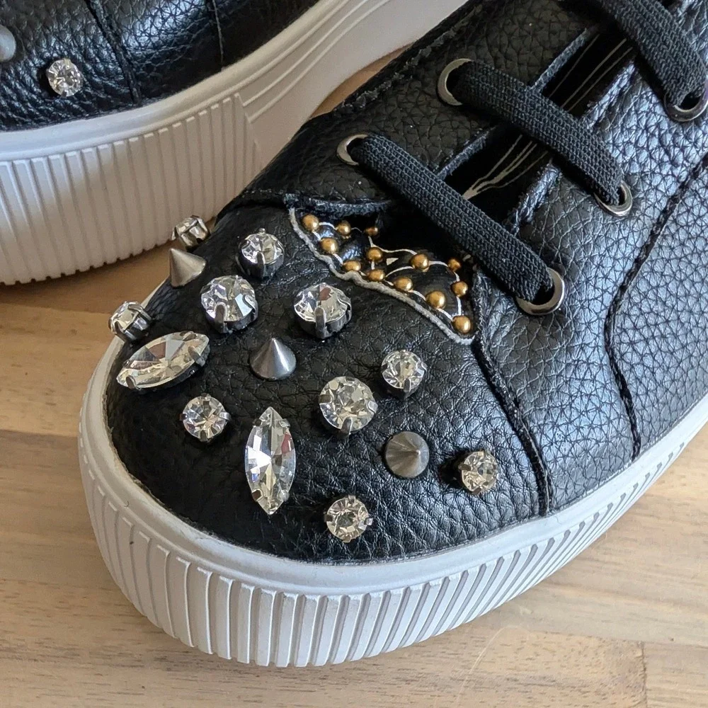 Karl Lagerfeld Paris Womens Embellished High Top Sneakers Leather Platform Sz 7.